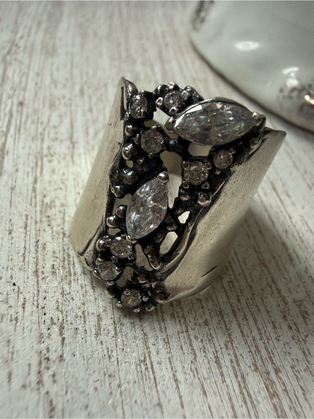 Sterling Silver Marquise & Round CZ Statement Ring - Picture 4 of 6